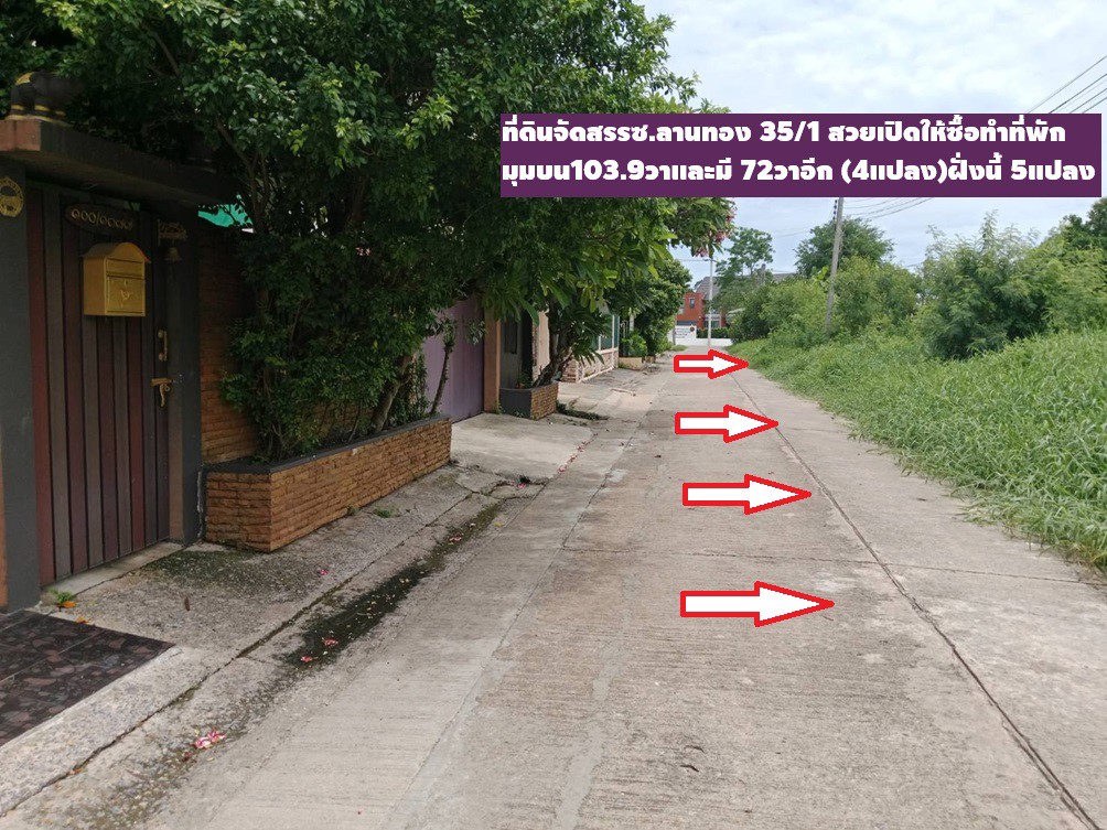 ขายที่ดินจัดสรร ถมแล้วถมสูงใน ม.ลานทอง ปากเกร็ด สวย 72 ตรวา SQW ราคาไม่แพง 2.79 ล้าน MB ด่วน ซ. 35/1