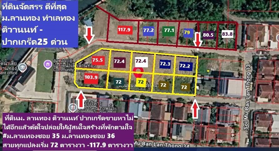 ขายที่ดินจัดสรรแปลงสวย ม.ลานทอง ปากเกร็ด กลับแจ้งวัฒนะนิดเดียว จะเข้าเมืองทองธานีก็นิดเดียวด้วยสุดๆ