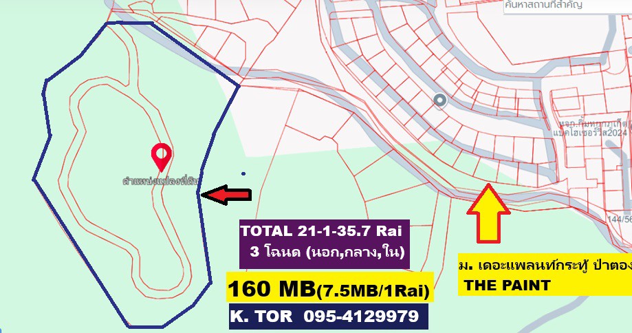 ขายที่ดินสร้างบ้าน 21.5 ไร่ ภูเก็ต กะทู้ ป่าตอง Prime Land for Sale 21.5 Rai in Phuket Kathu Distric