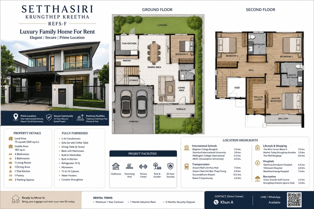 🏡 Luxury Family Home for Rent | Setthasiri Krungthep Kreetha Near Brighton & Wellington Internati