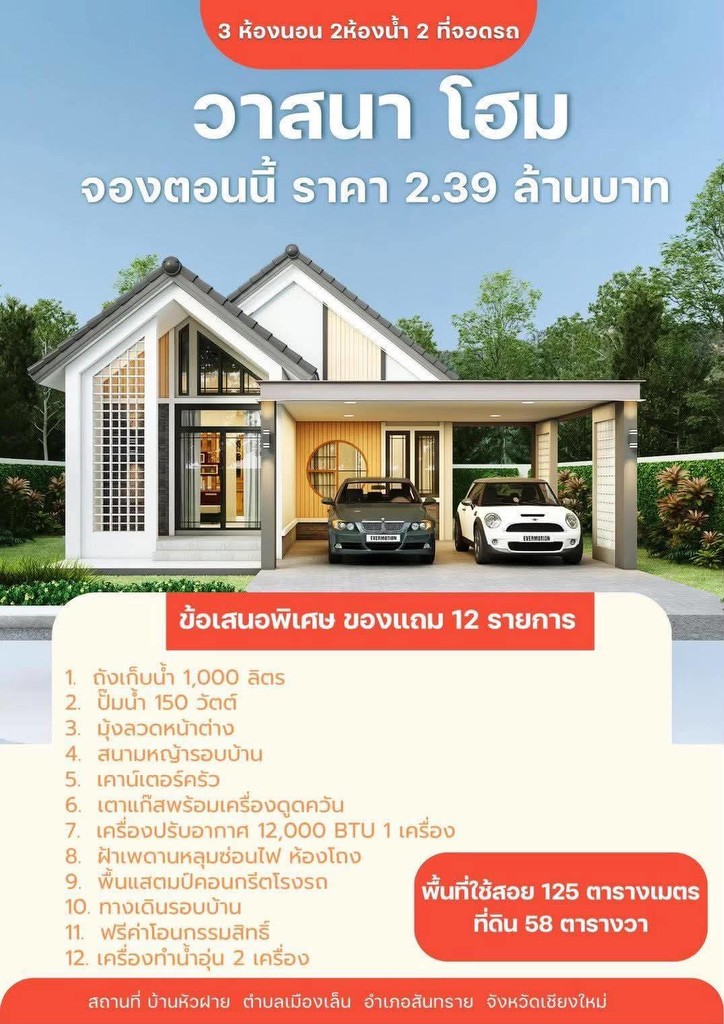 ขายถูกมาก!! บ้านเดี่ยวชั้นเดียว สร้างใหม่ ทำเลทอง อ.สันทราย จ.เชียงใหม่ ใกล้โฮมโปร เซ็นทรัล เมต้ามอล