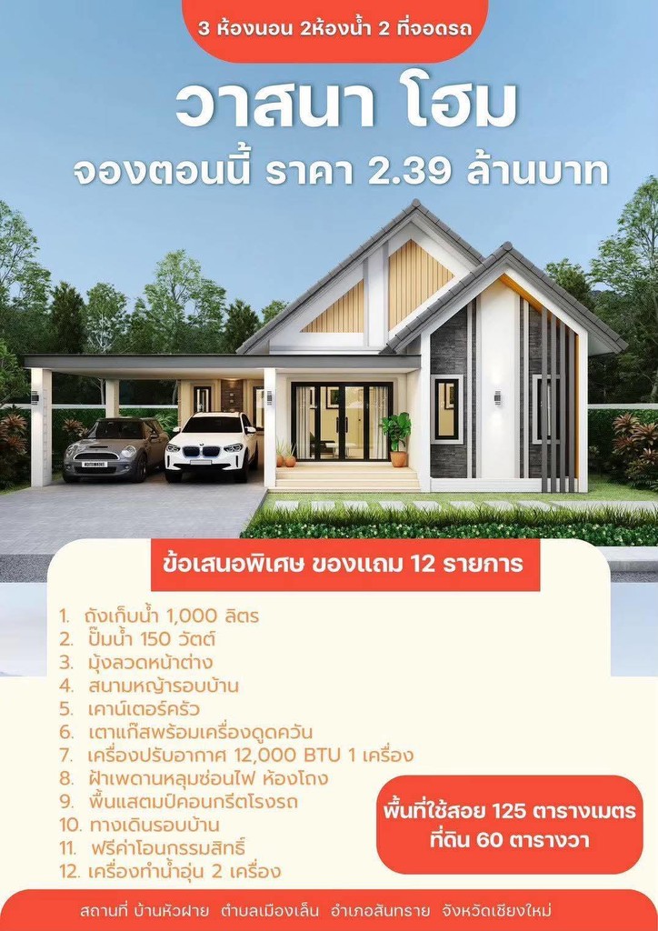ขายถูกมาก!! บ้านเดี่ยวชั้นเดียว สร้างใหม่ ทำเลทอง อ.สันทราย จ.เชียงใหม่ ใกล้โฮมโปร เซ็นทรัล เมต้ามอล
