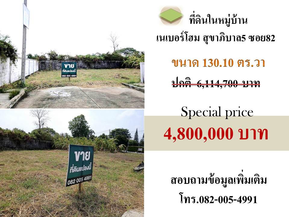 ขายที่ดินในหมู่บ้านเนเบอร์โฮม ถนนสุขาภิบาล 5
